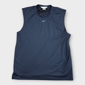Nike Shirt Mens XL Blue Tank Top Center Swoosh Embroidered Logo‎ Y2K Silver Tag